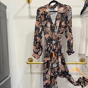 Chic Long Sleeve Floral/Tiger Romper/Jumpsuit - Black and Orange